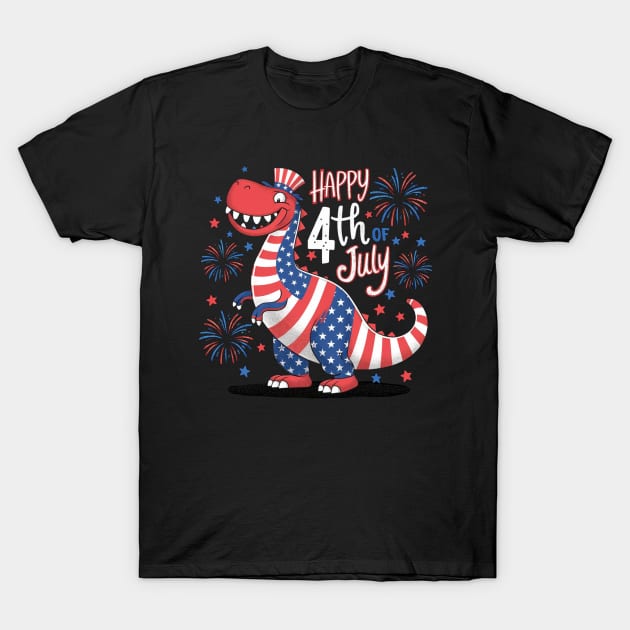 4th July | Happy Birthday America Dino T-Shirt by Aldrvnd